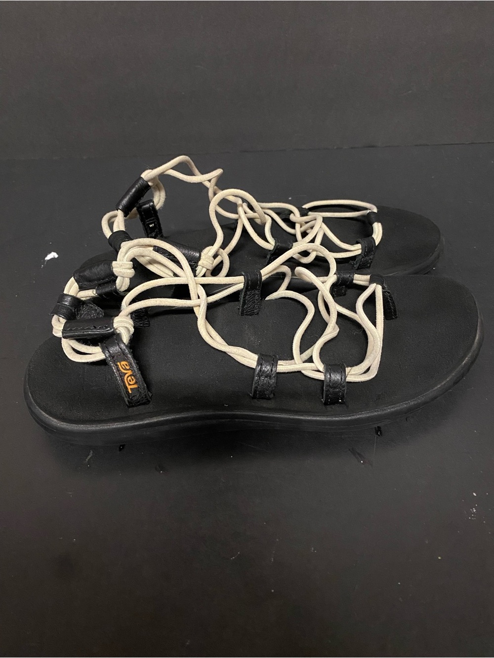 Teva Black Sandals with Cream Rope Laces Size 7 woman’s